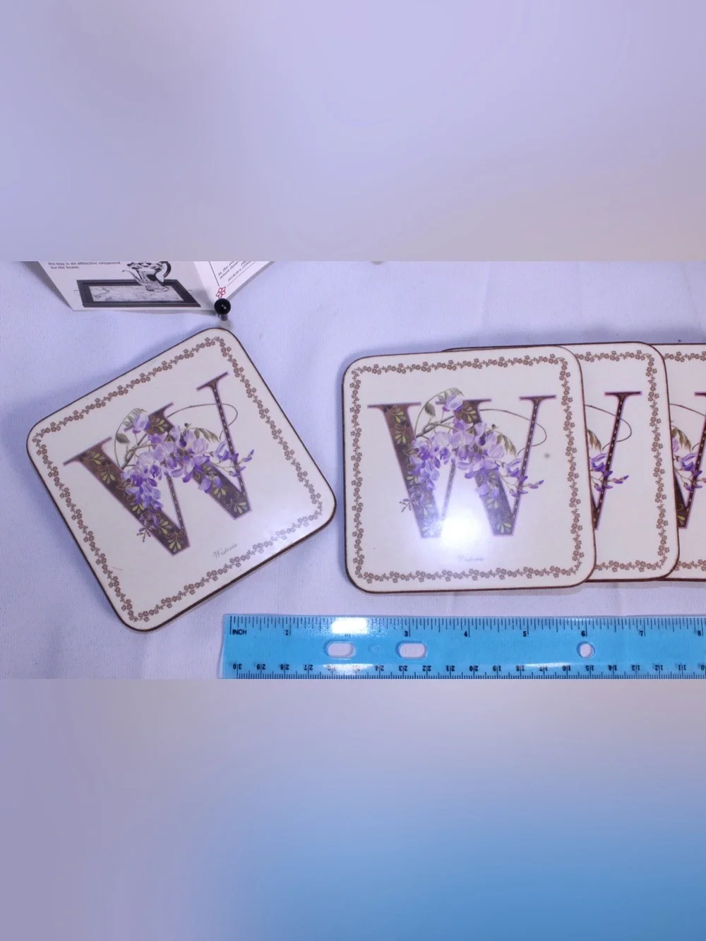 Pimpernel Cream and Purple Floral 'W' Monogram Coasters - Set of 6